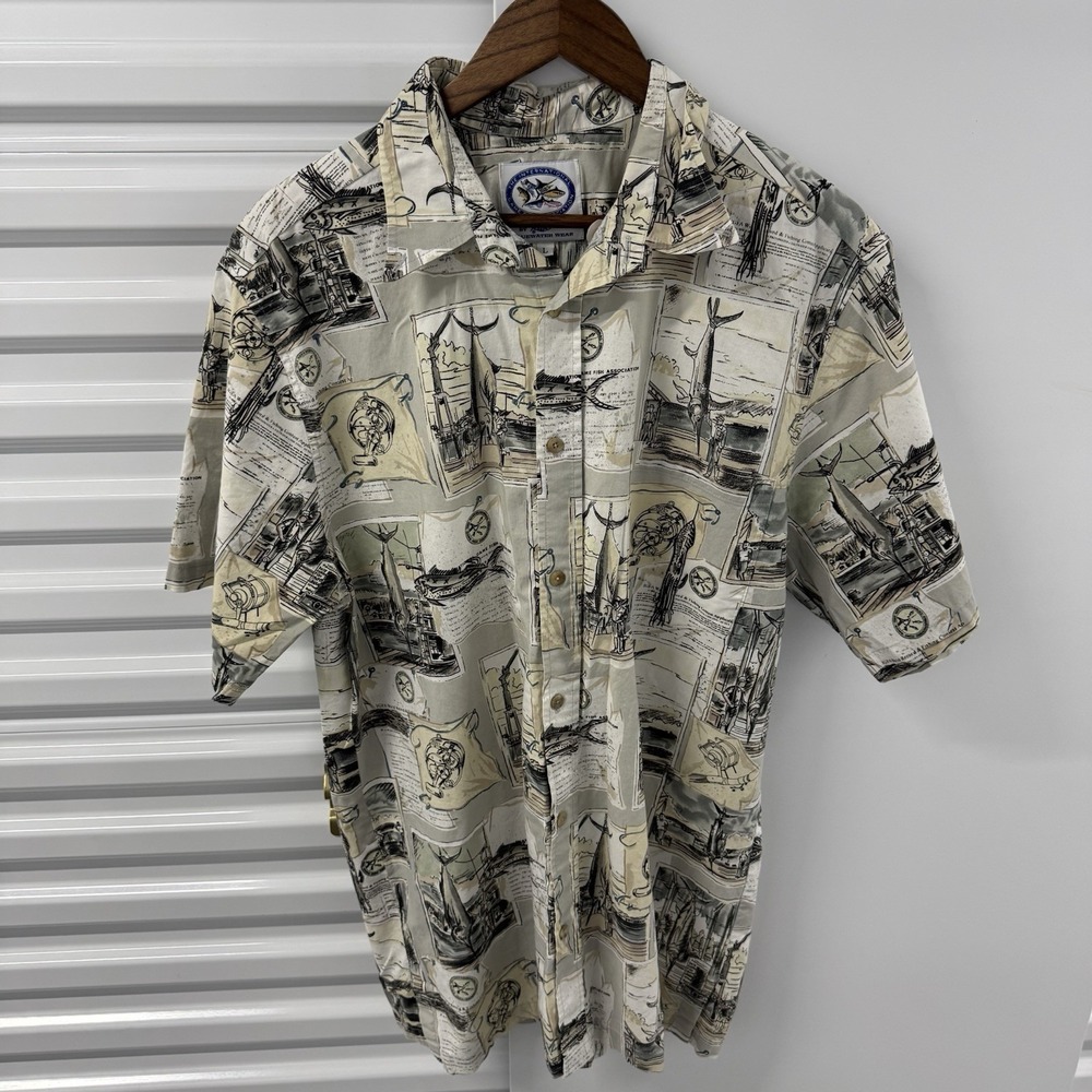 IGFA Bluewater Wear Fishing Shirt Mens L All‎ Over Print Button Up